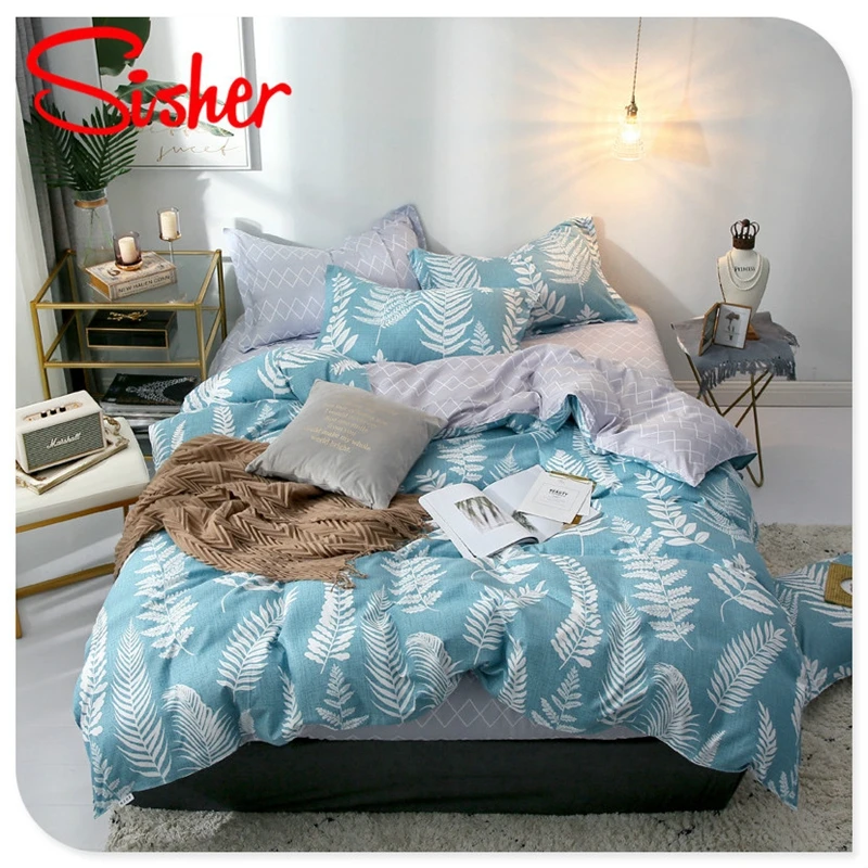 Sisher Simple Bedding Sets floral White Leaf Duvet Cover Set Single Double Queen Size King Bedclothes Quilt Plant No Bed Sheet