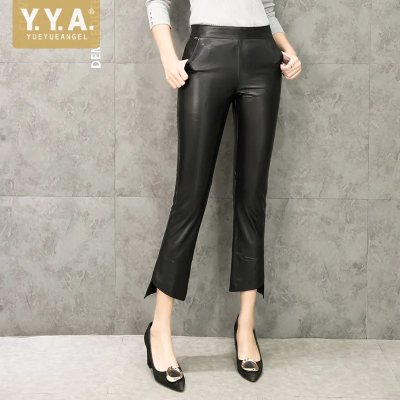 

Brand Top Quality Womens Long Pants Streetwear Ankle Length Pants 2021 New Arrival Genuine Leather Pencil Pants Plus Size M-XXL