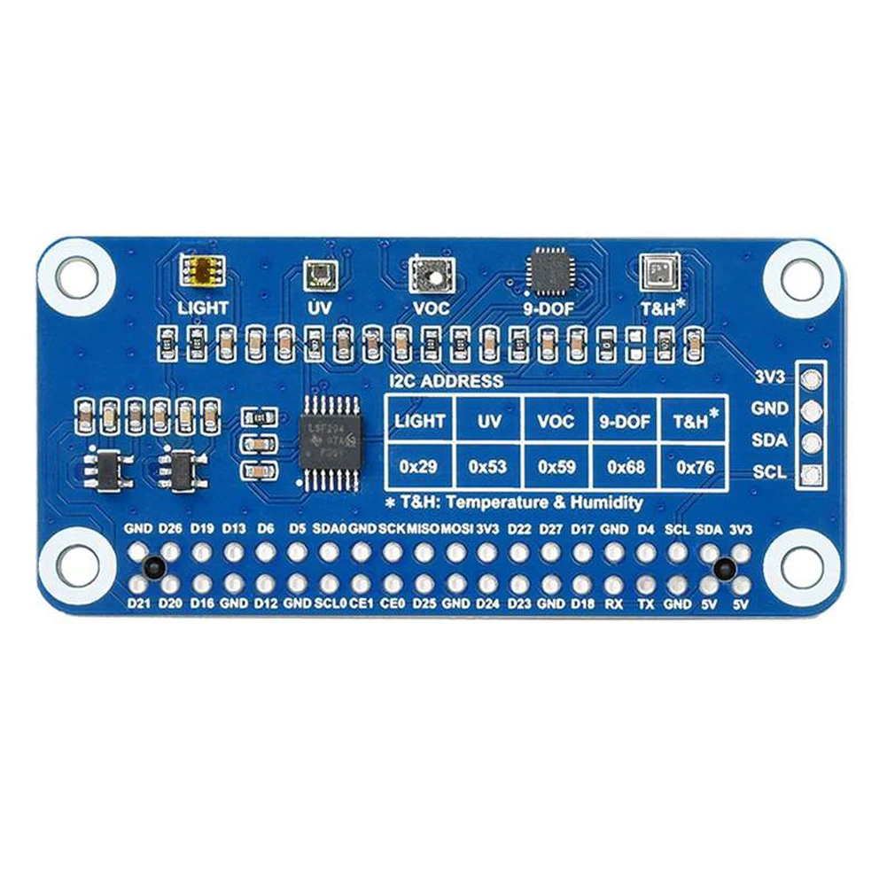 Датчик окружающей среды Waveshare для Raspberry Pi I2C встроенная шина TSL25911FN ICM20948 LTR390-UV-1 SGP40