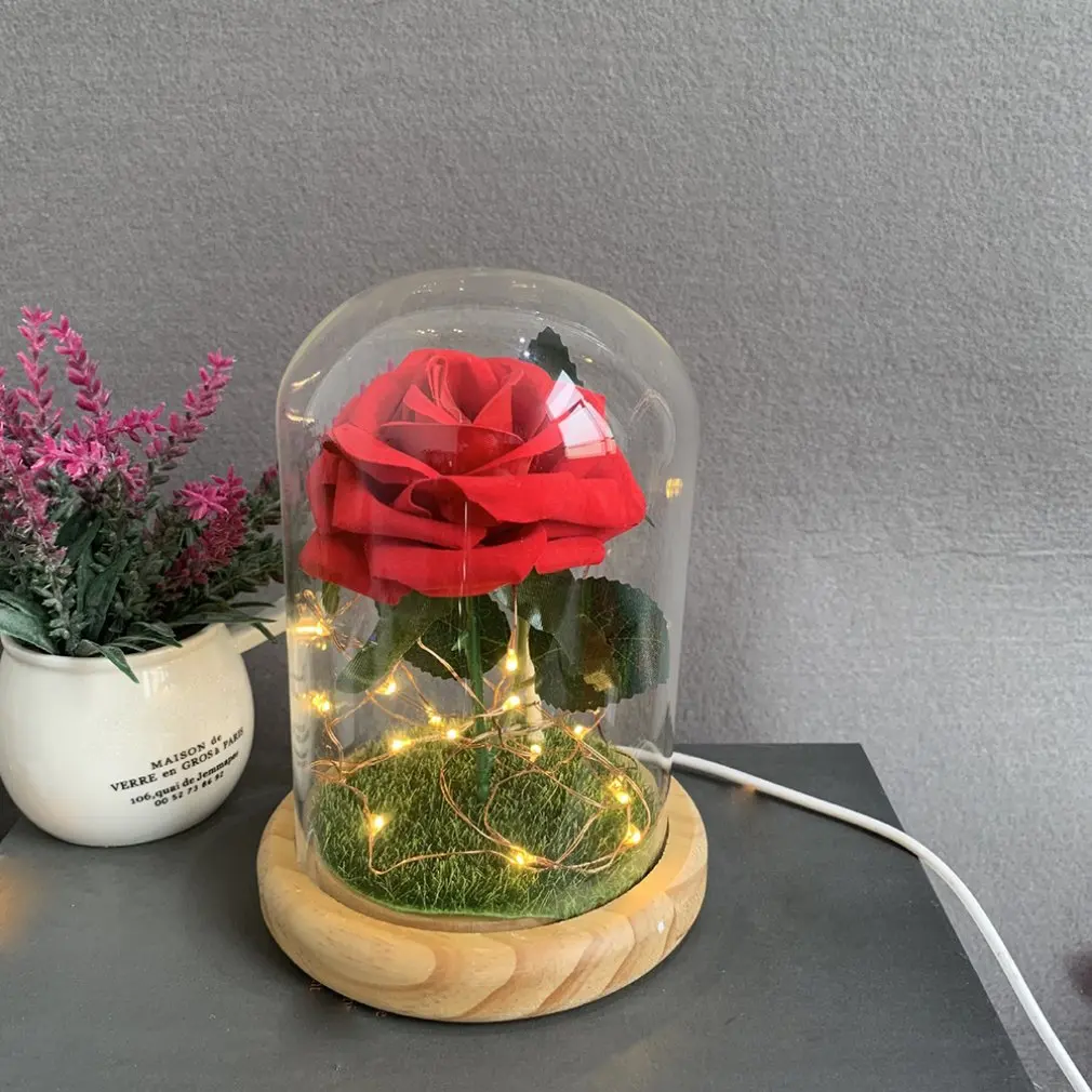Светодиодный стеклянный ночник в виде Розы декоративный светильник для дома