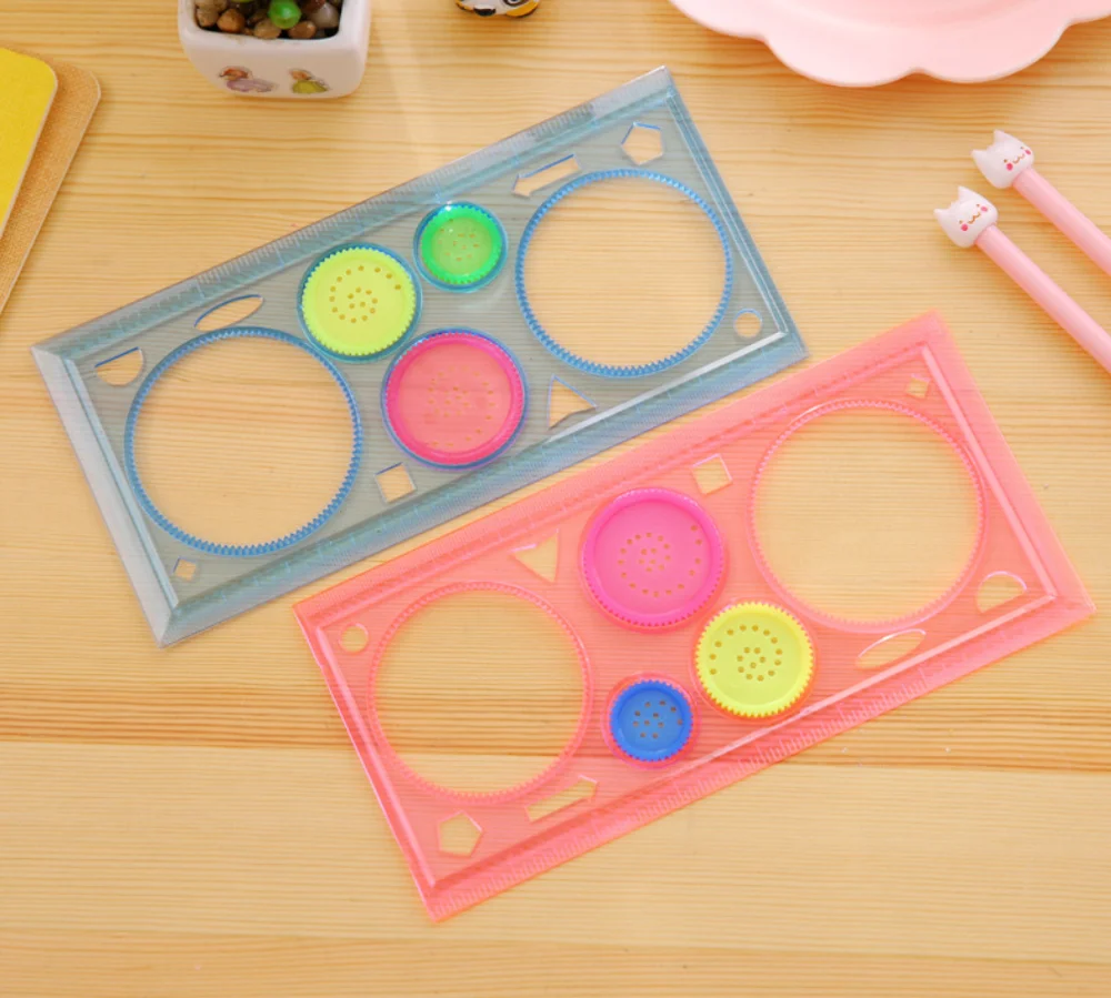 Милый пластиковый Спирограф линейка Kawaii круг шаблон для студентов детей рисунок