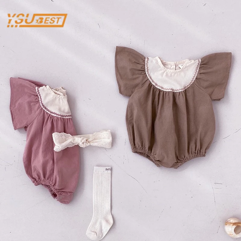 

Infant Baby Girls Short Sleeve Pure Color Rompers Summer Newborn Baby Girls Children Jumpsuit Kids Baby Girls Rompers