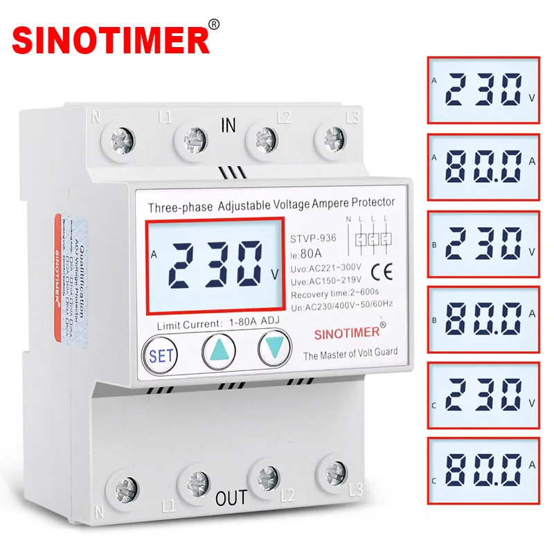 

Din Rail 3 Phase Voltage Relay 380V Voltmeter Ammeter Over and Under Voltage Monitor Relays Protector Adjust Current Overvoltage