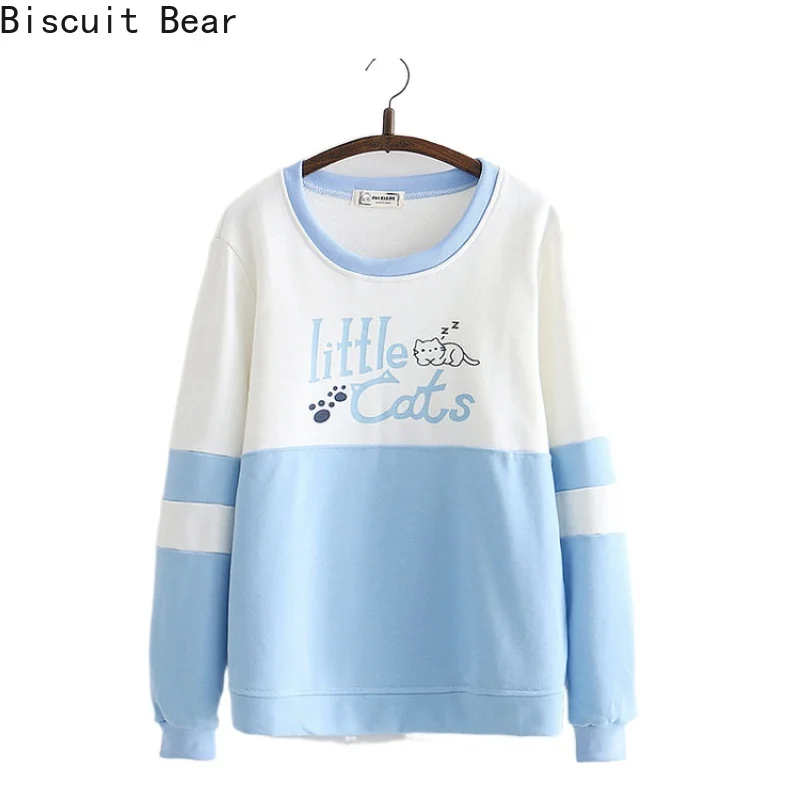 

Harajuku Cartoon Cat Print Casual Hoodies And Sweatshirt Women 2021 Spring New Long Sleeve O-neck Korean Girly Cotton Top