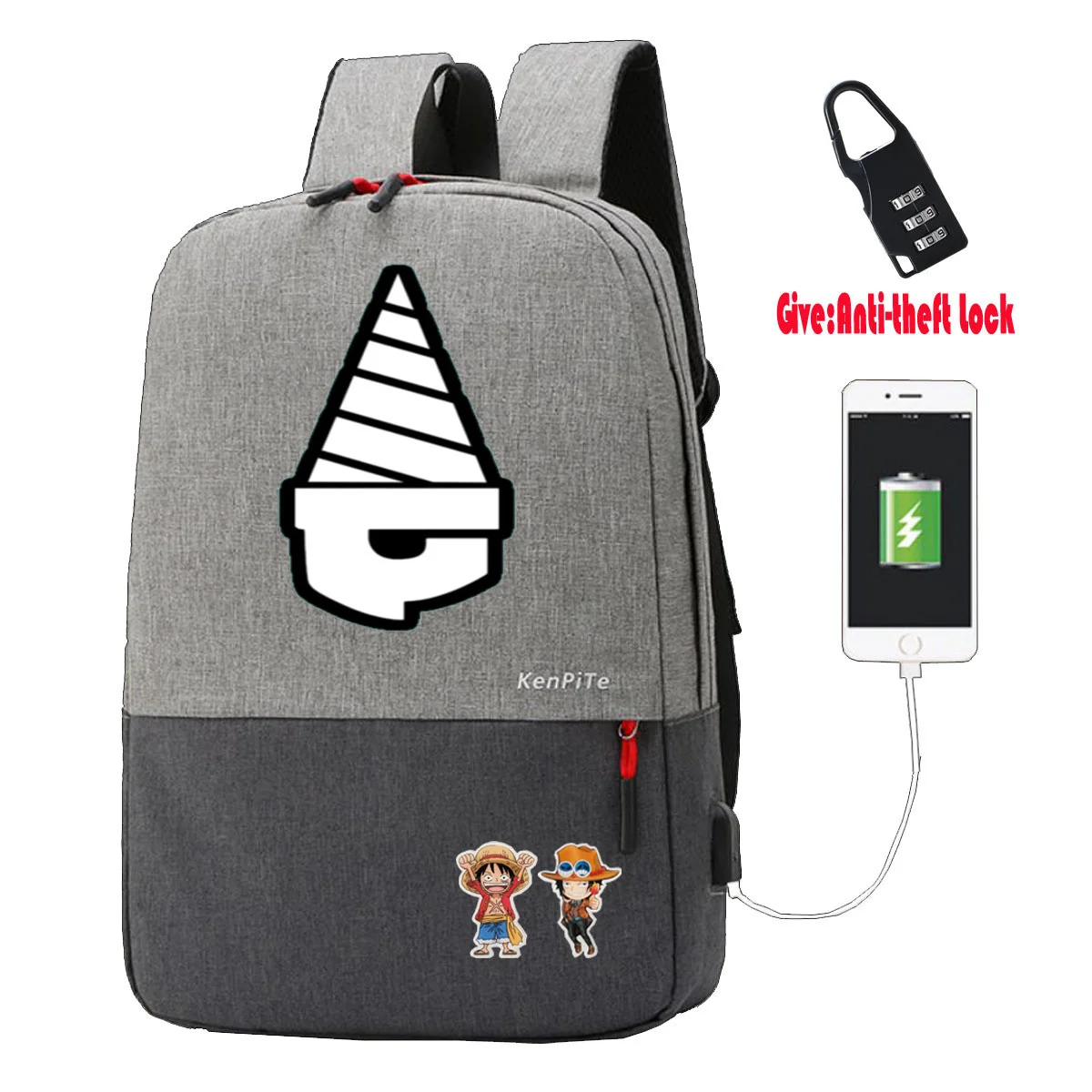 

Anime Tengen Toppa Backpack Print Students School Bag Men teenagers Causal Travel Laptop Backpack with Anti-theft USB Charging