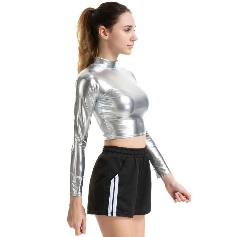 

2021 Sexy Women Party Nightclub Tops Summer Slim Long Sleeves T-Shirt Woman One-Piece Turtle Collar Performance T Shirt Clothing