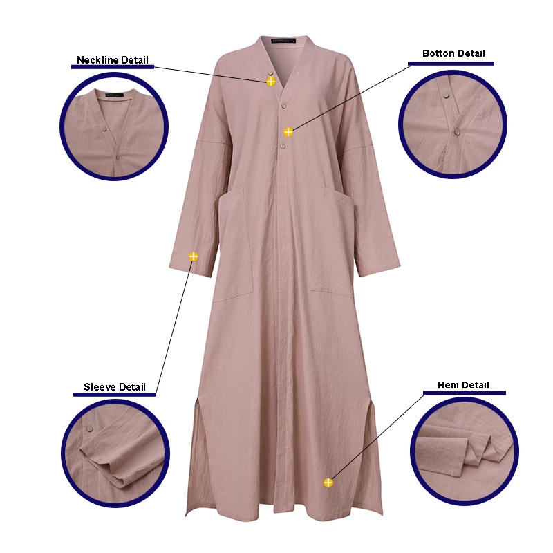 

Vintage Cotton Coats Women Thin Long Jackets ZANZEA 2021 Casual Long Sleeve Shirt Female V Neck Button Outwears Plus Size Tunic