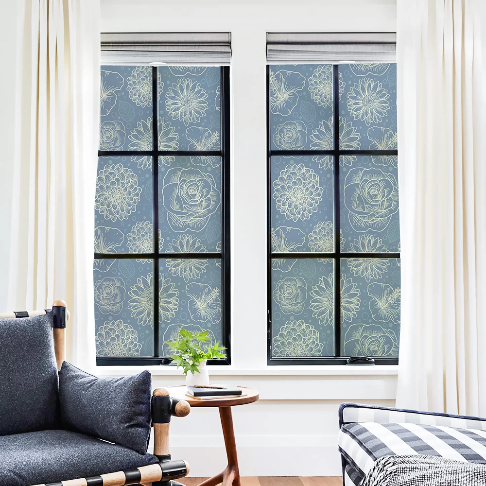 Темно синий европейский стиль окно Fim цветы витражные стекла стикер матовый