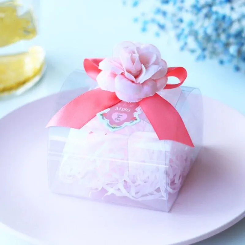 

6x6x см/8x8x5 см модные DIY 10 шт. два размера с свадебными конфетами прозрачная коробка из ПВХ цветок с лентой для шоколадной коробки для вечеринки