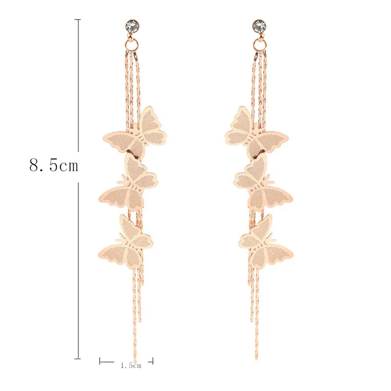 

Delicate Titanium Steel Flutterling Butterfly Multilayer Tassel Drop Earrings For Women Fairy Fashion Earrings Jewelry