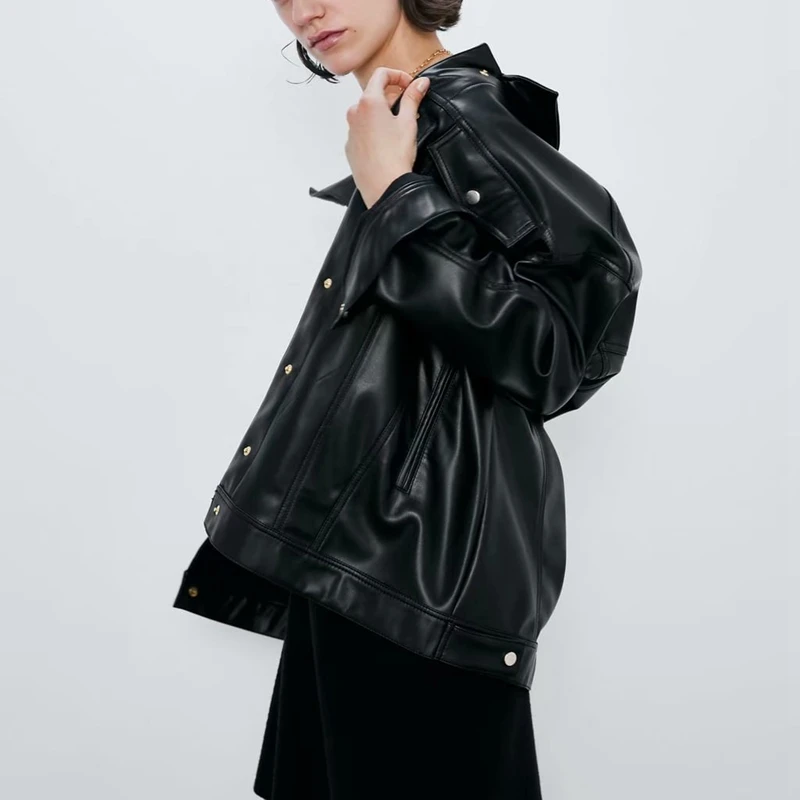 Женская кожаная куртка черная винтажная Повседневная мотоциклетная из