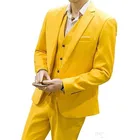 Высококачественные ярко-желтые смокинги для жениха с лацканами с вырезом мужские свадебные костюмы популярные мужские блейзеры 3 предмета (пиджак + брюки + жилет)