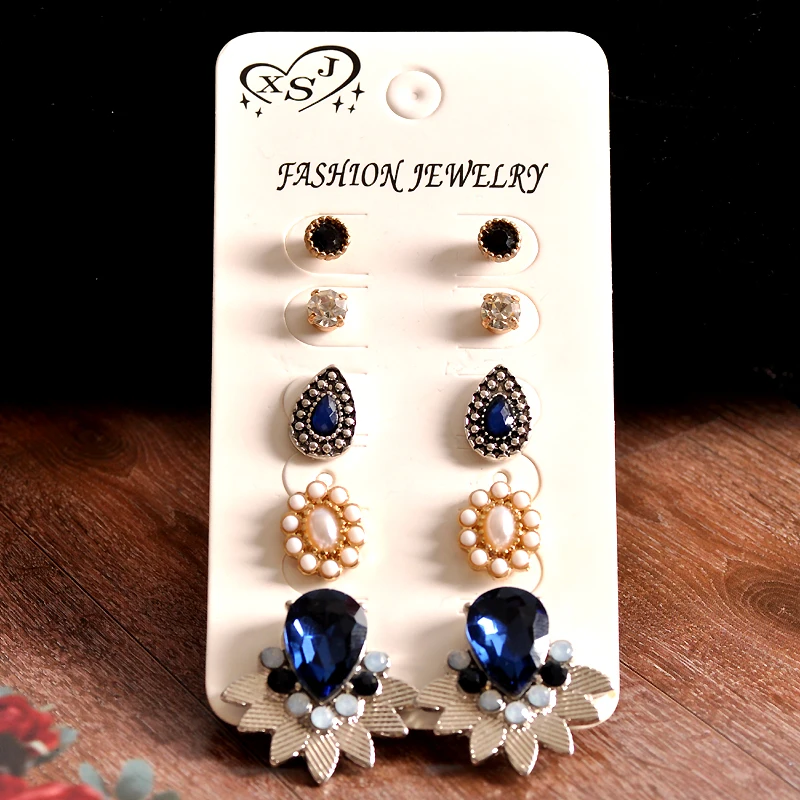 Женские вечерние серьги 5 пар/компл. синий/черный смешанный