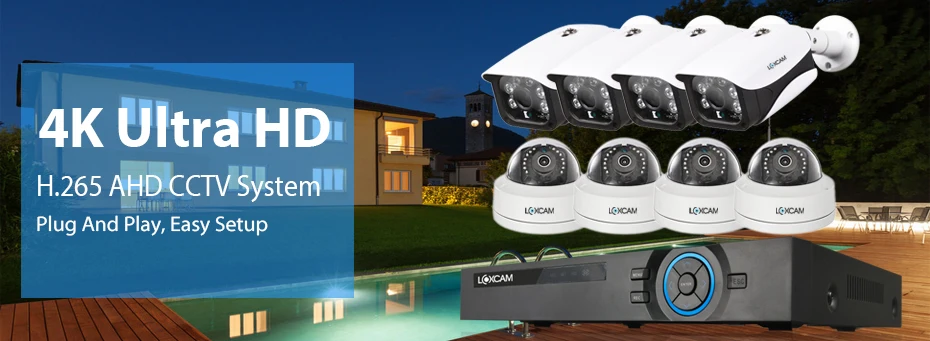 LOXCAM h.265+ 8CH 4K Ultra HD DVR рекордер 8MP CCTV система 8MP IP66 Крытый Открытый Антивандальный комплект камеры видеонаблюдения