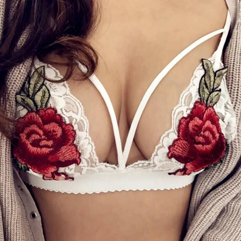 Сексуальный женский кружевной бюстгальтер с вышивкой и цветочной аппликацией