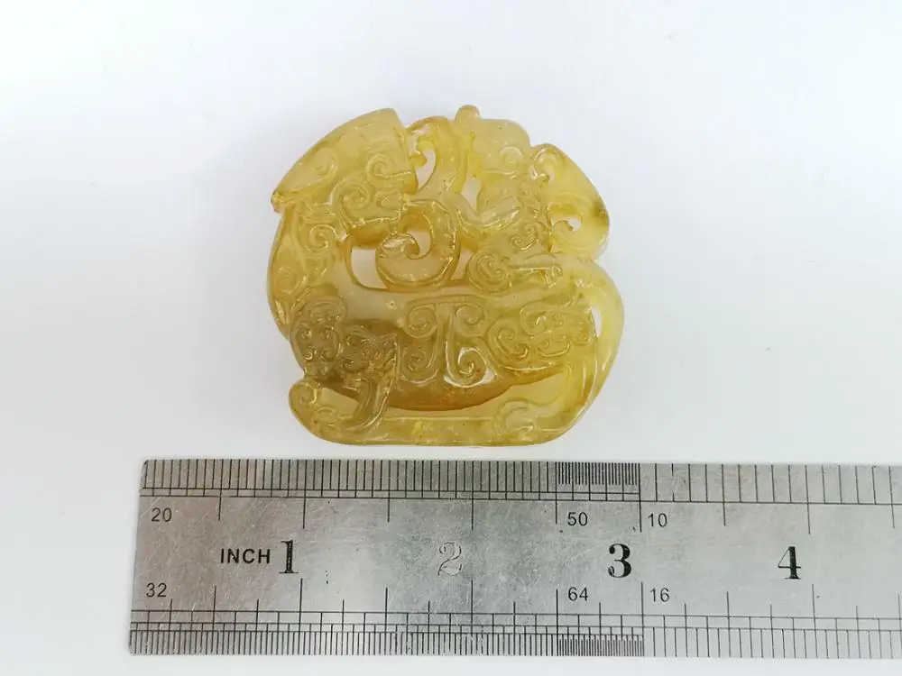 

YIZHU CULTUER ART Collection Oid Chinese Jade Hand Carving auspicious Beast Pendant Amulet Gift