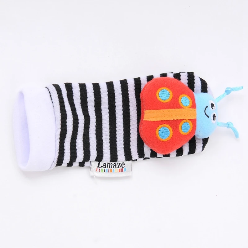 

Cute Animal Soft Baby Socks Toys Wrist Rattles and Foot Finders for Fun Butterflies and Lady Bugs Set 4 Pcs