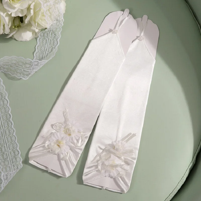 

Белые Длинные атласные свадебные перчатки без пальцев, свадебные аксессуары для невесты и девушки, свадебные аксессуары, аксессуары для ве...
