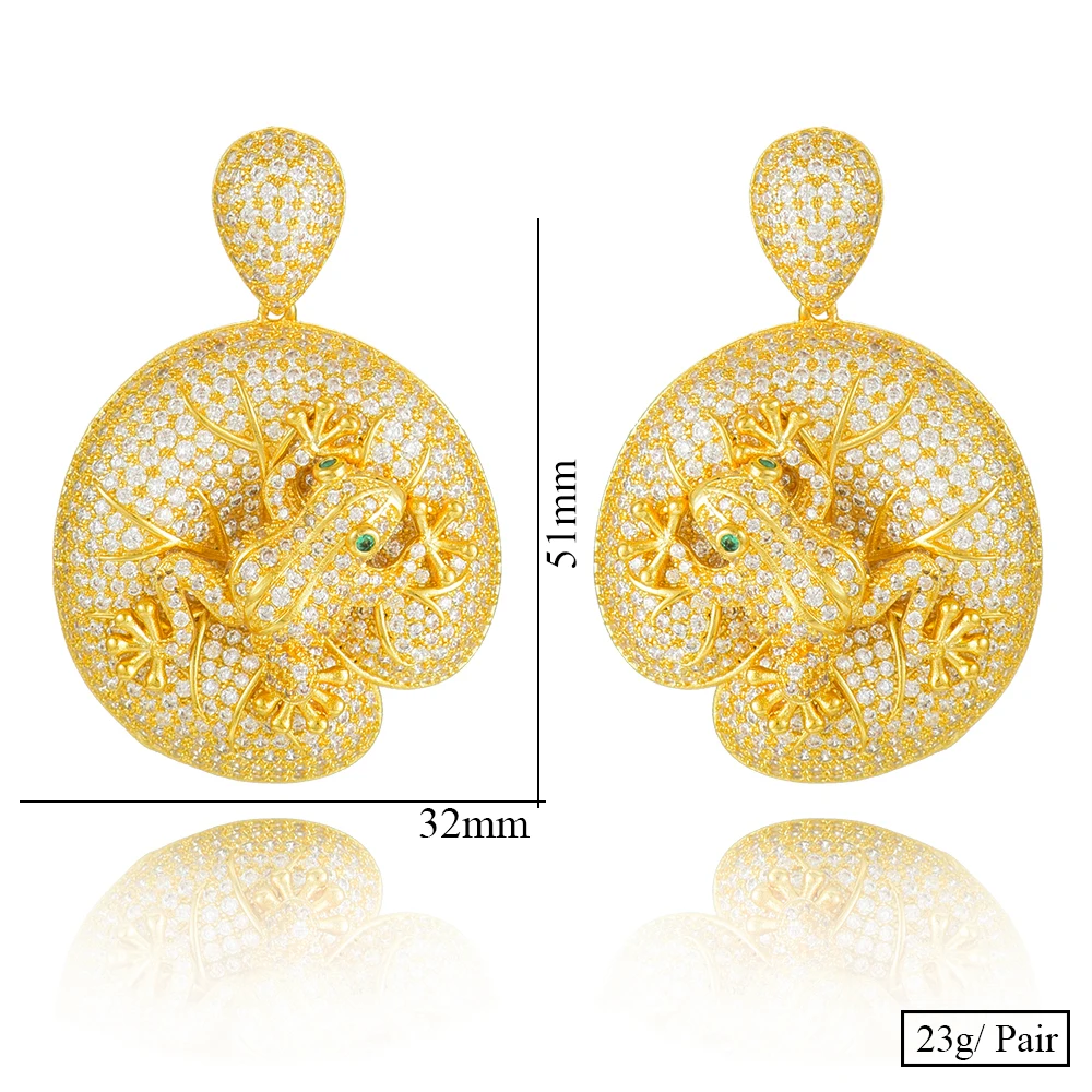 

Siscathy Luxury Lotus leaf frog DUBAI Noble Dangle Earrings for Women Party Super Jewelry Full Mirco AAA Cubic Zirconia Earrings
