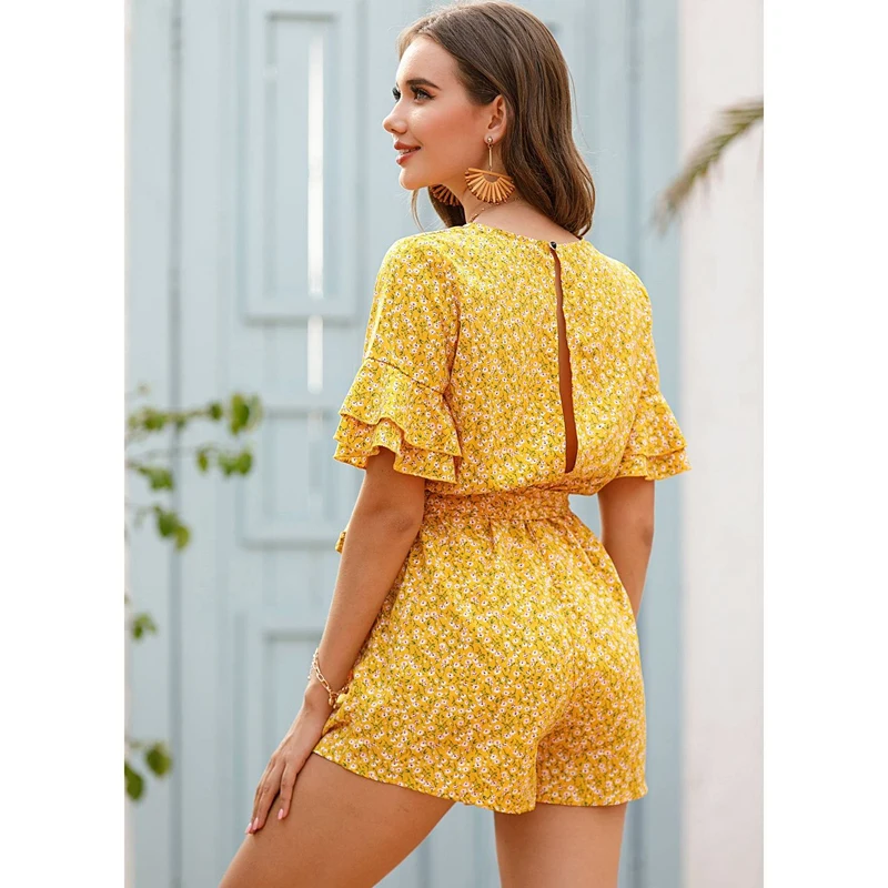 Новинка женские богемные комбинезоны с цветочным принтом Женский Летний Пляжный