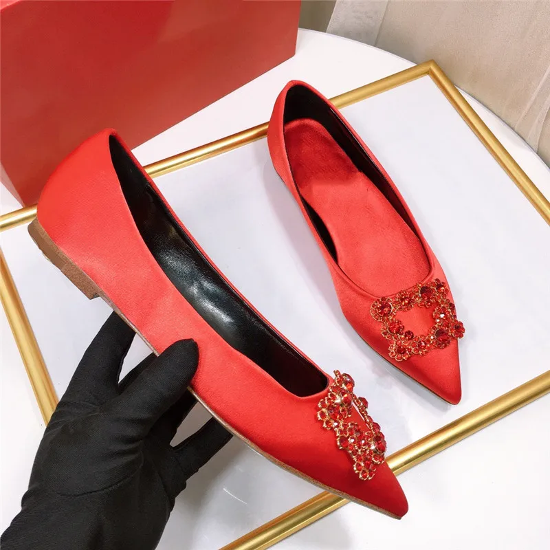 

Pointed Toe Square Crystal Flats Silver Red Jeweled Shoes Party Women Shoes Wedding Pumps Designer Luxury Brand Zapatos De Mujer