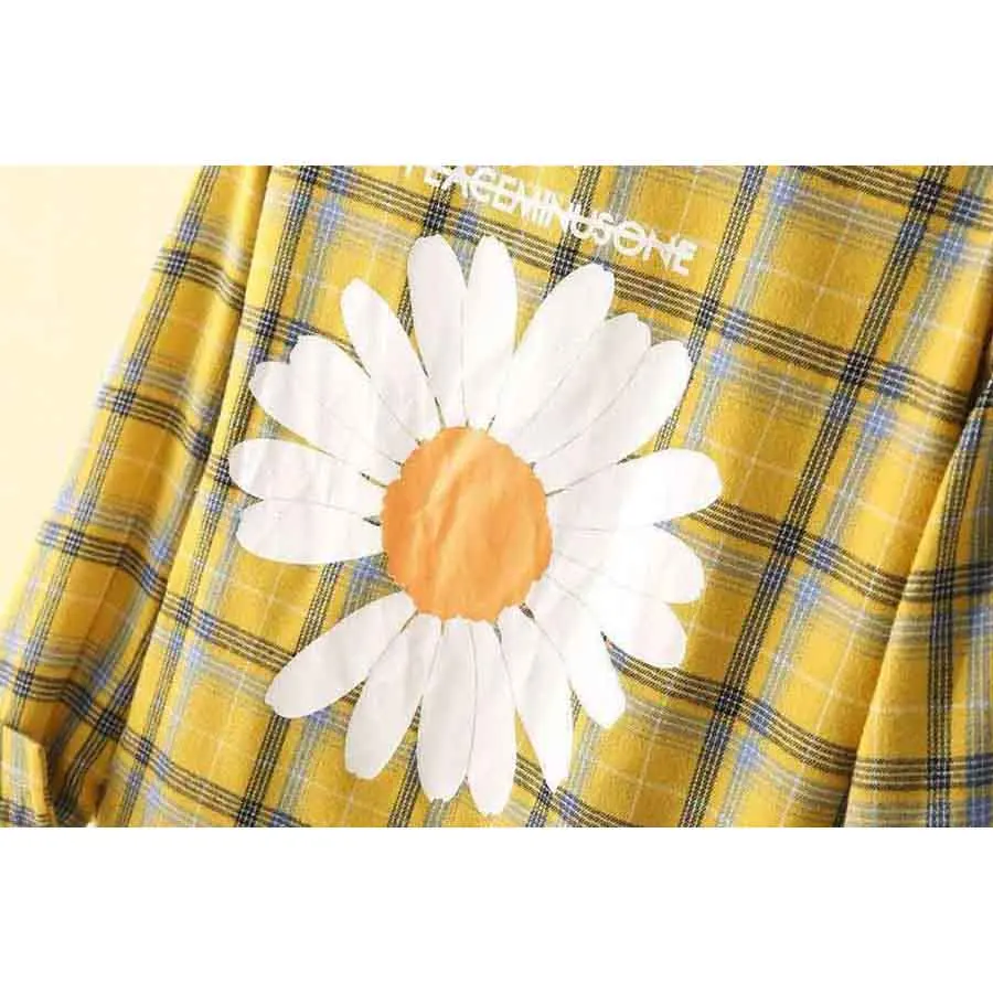 

DIOROBBEN daisy printed long sleeve shirt women tops 2020 autumn vintage blouse casual loose plus size womens clothing shirts