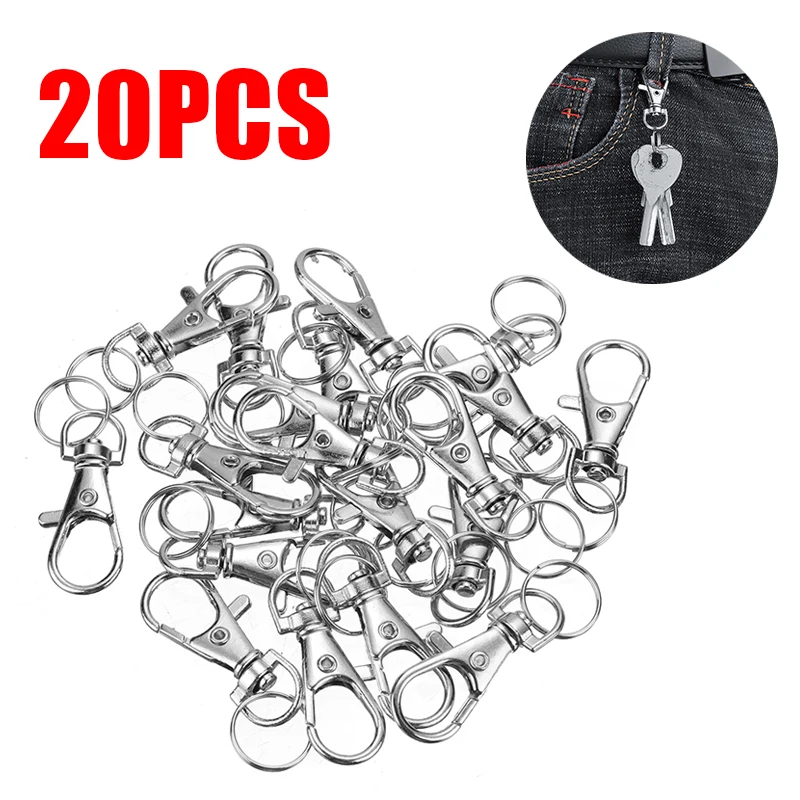 

20Pcs 35mm Metal Keychain Buckle Rotatable Carabiner Keyring with Split Ring Household Key Hooks