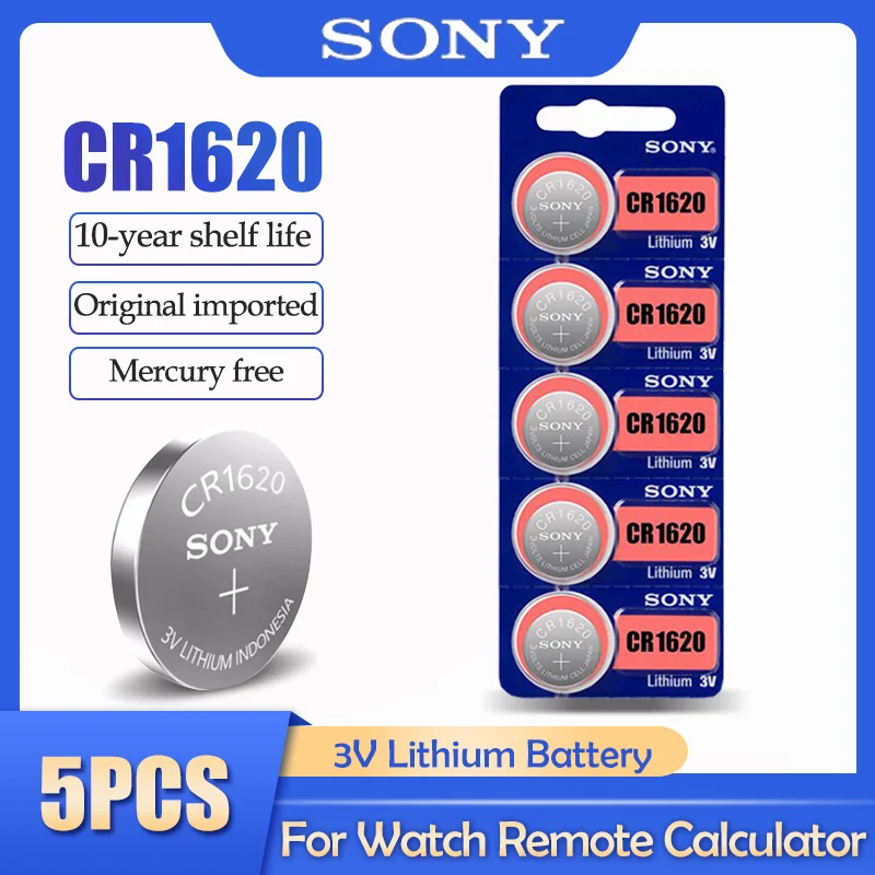 5Pcs/Lot Sony Original CR1620 CR 1620 3V Lithium Battery For Watch Remote Control Alarm Button Cell Coin BR1620 DL1620 ECR1620 |