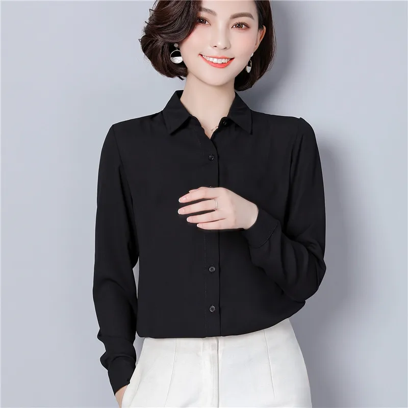 Женская рубашка и блузка Повседневная белая с длинным рукавом отложным