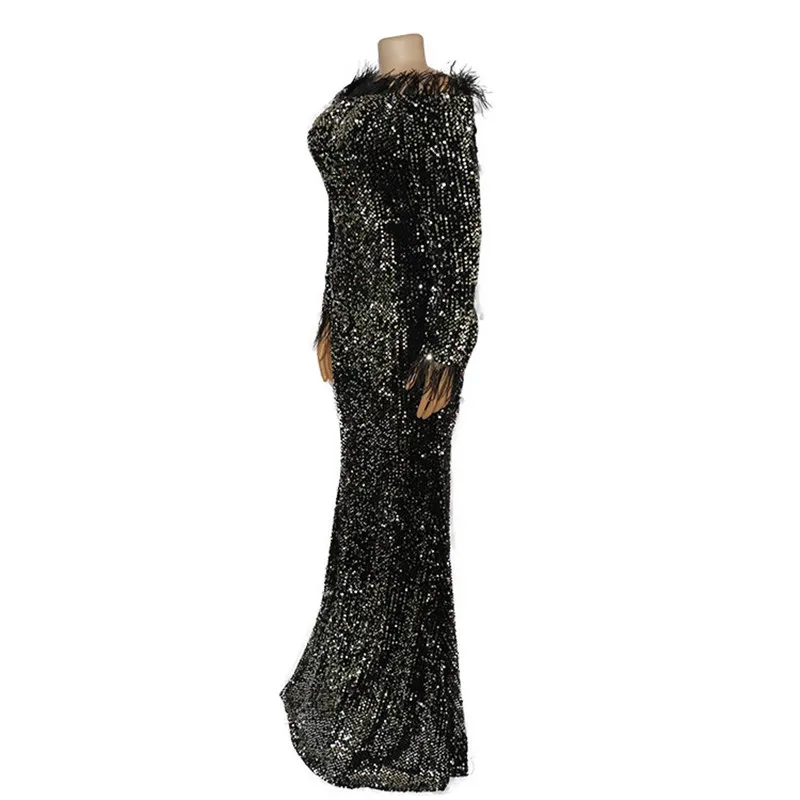 

velvet women dress Autumn Winter 2020 elegent split Femme Dresses party long sleeve gothic clothes office ladies evening
