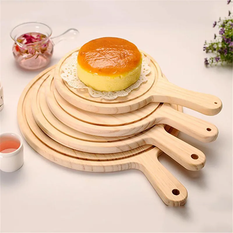 New Wooden Pizza board Round with Hand Baking Tray Stone Cutting Board Platter Cake Bakeware Tools | Дом и сад