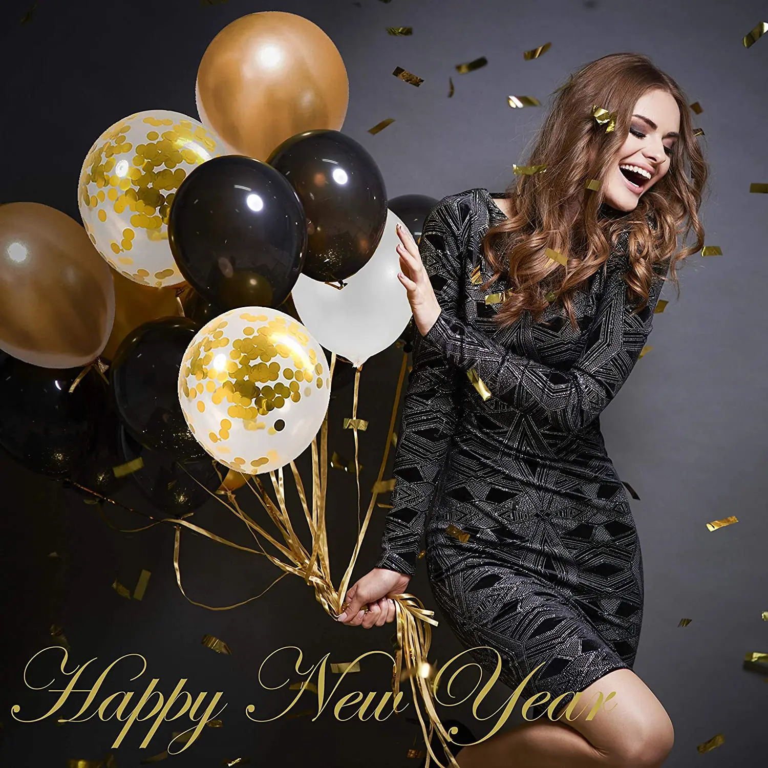 

120pcs Gold Black Latex Balloon Arch Set Happy New Year Eve Party Decor Christmas Decorations for Birthday Wedding Graduations
