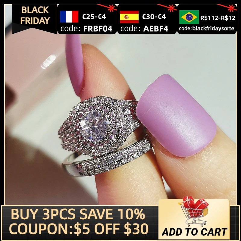 

Original 925 Sterling Silver Marquise Cut Oval Wedding Ring Set For Women Bride Engagement Jewelry Band Eternity Gift R6011