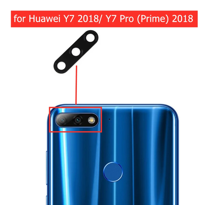 2 шт. для Huawei Y7 2018 / Pro Prime 2018 Заднее стекло камеры с задней линзой с клеем 3M, запасные части для ремонта.