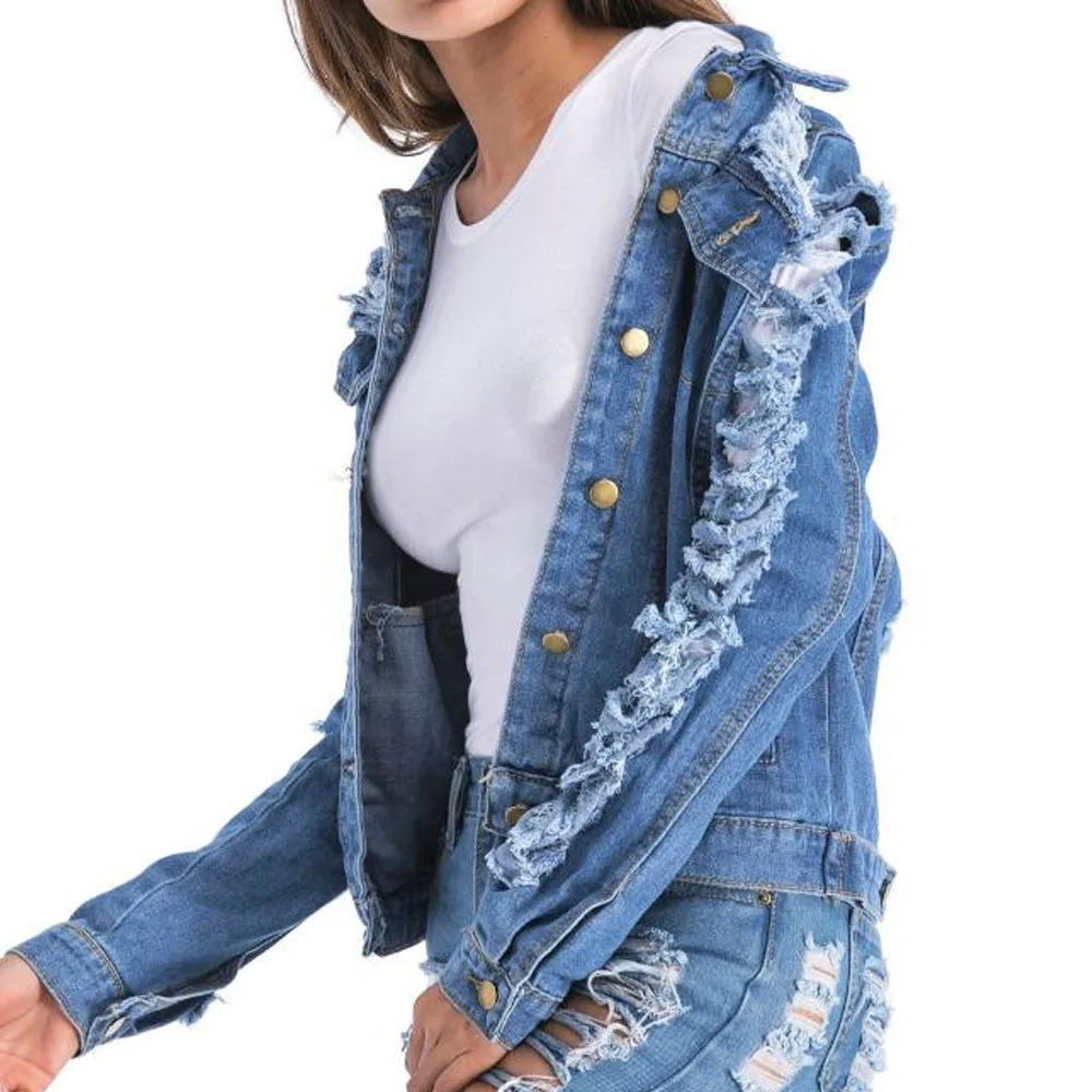 Женская джинсовая куртка-бомбер с длинным рукавом | одежда