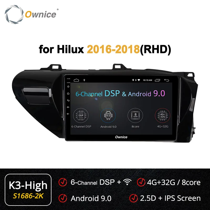 Ownice K1 K2 Android 8,1 автомобильный радиоприемник 2 din для Toyota Hilux- для автомобиля, DVD Бортовой компьютер навигации gps головное устройство аудиосистемы - Цвет: S1686-2 K3 HIGH