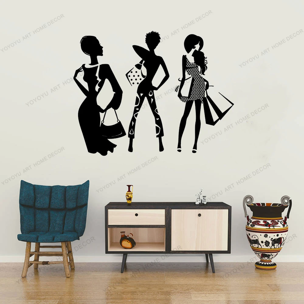 

Образа жизни хозяйственная сумка Мода для девочек • силуэт Наклейка на стену шоппинг девочек виниловая наклейка на стену для девочек украш...