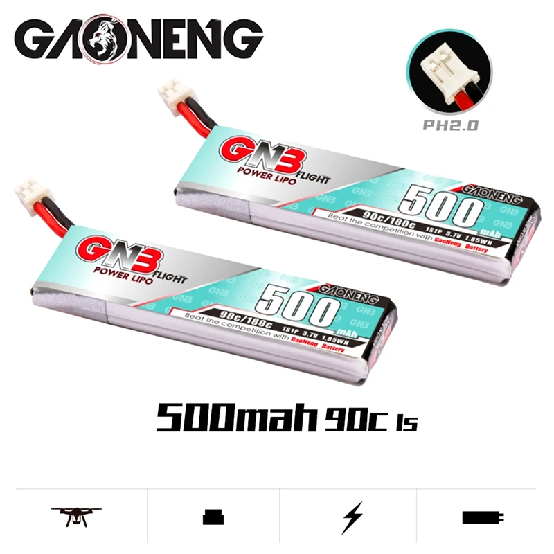 

2Pcs Gaoneng GNB for TINY8X Blade Inductrix FPV QX2 120S Beta75S BetaFPV Drone 3.7V LiPo Battery 500mAh 90C/180C With PH2.0