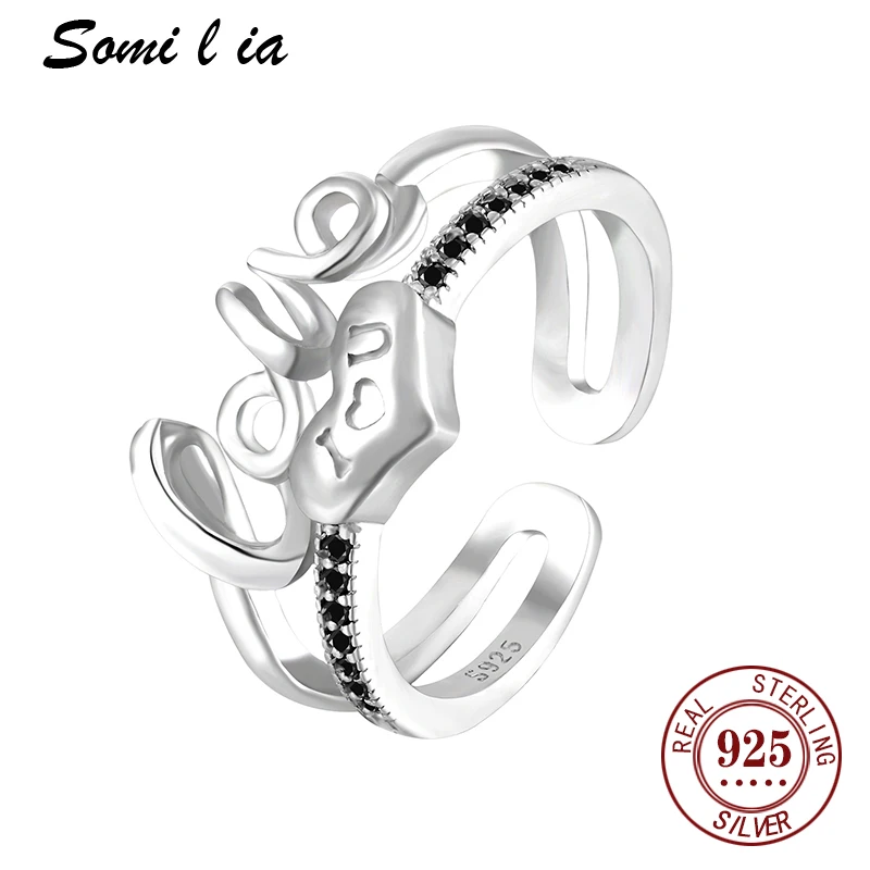 

Somi l ia 100% 925 Sterling Silver Couple love Open Stacking Rings For Women Girls Lovers Retro Statement Fashion Trend Jewelry