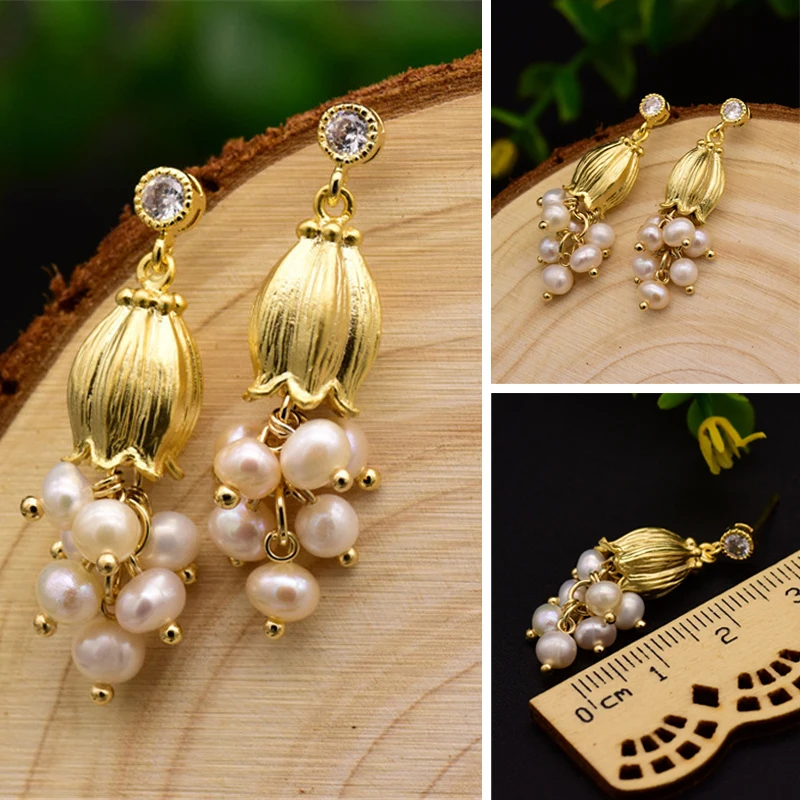 

New Natural Freshwater Pearl Plants Cute Tassel Drop Earrings For Women Temperament Handmade Fashion Luxury Jewelry Accessories