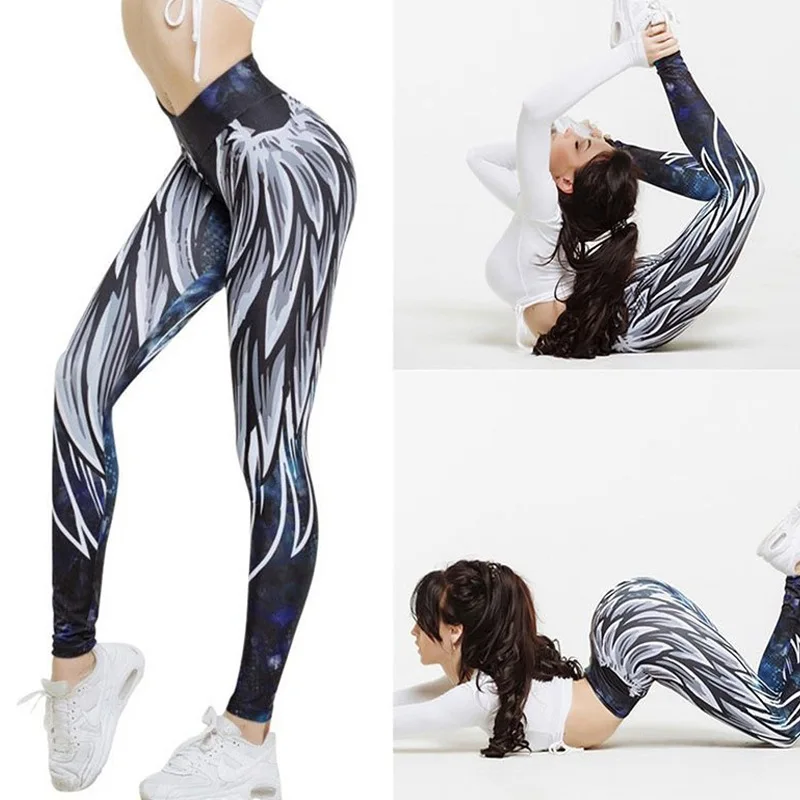 Леггинсы для фитнеса с высокой талией эффектом пуш-ап йоги принтом крыльев