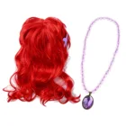 Детское платье принцессы для девочек длинный волнистый красный парик Русалка корона тиара палочка Хэллоуин Аниме Косплей Костюм русалка аксессуары