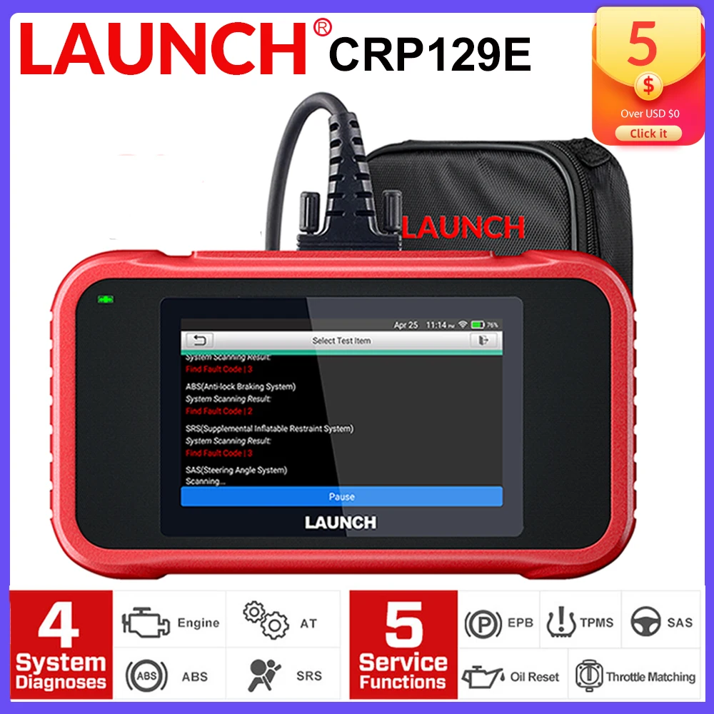 LAUNCH X431 CRP129E двигатель ABS SRS AT с тормозным маслом SAS ETS TMPS сброс PK CRP123 NT650 CRP129X OBD2