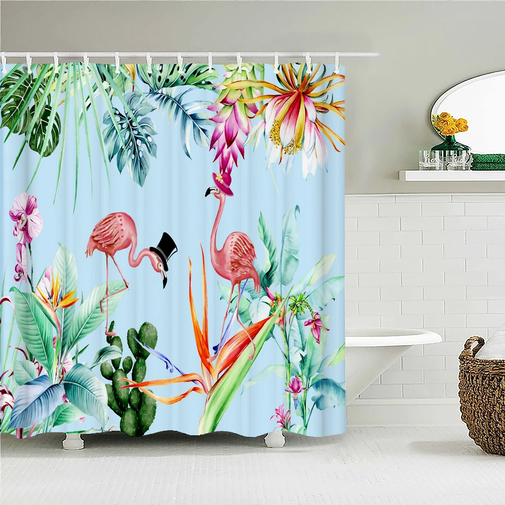 

Green Plant Leaves Shower Curtains Bath Curtain Bathroom 3d Printed Fresh Waterproof Polyester Cloth with Hooks Home Decor