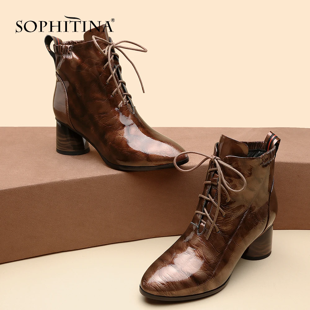 SOPHITINA/модные пикантные ботинки из лакированной кожи удобная обувь на квадратном