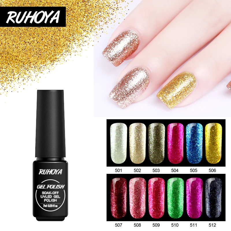 Ruhoya Платиновые Блестки УФ-гель для ногтей Блестящие Гибридный Гель Led замочить от