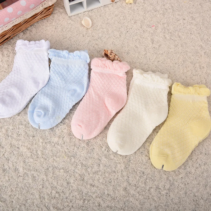 

5 Pairs/lot 0-3 Years Baby Socks For Girls Cotton Mesh Cute Lace Ruffle Newborn Toddler Boys Socks Baby Clothes Accessories