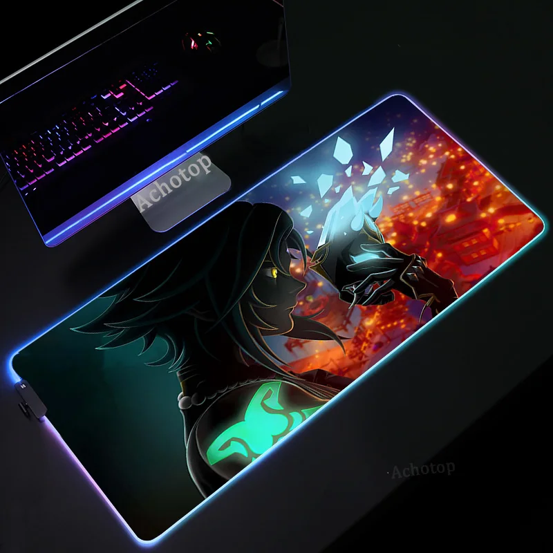 genshin impact anime mouse pad pc gamer rgb computer laptop led keyboard mouse mat xxl luminous large mousepad keyboard desk mat free global shipping
