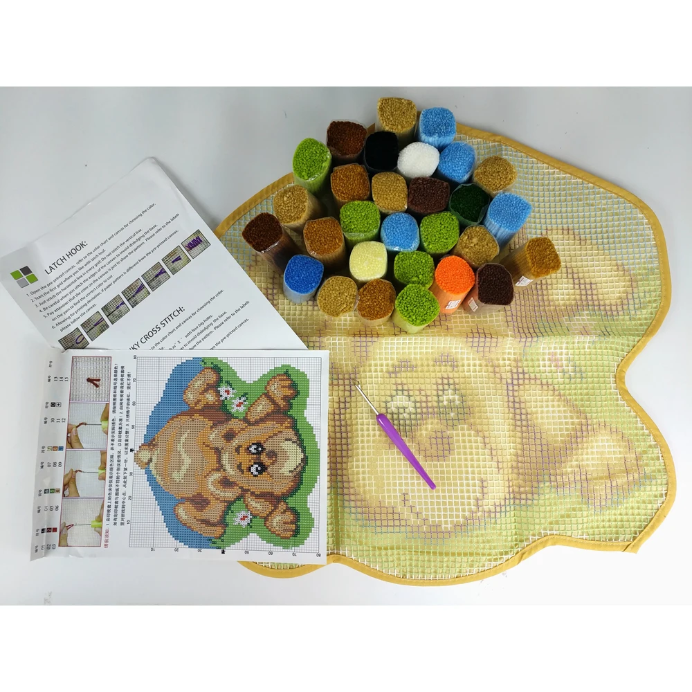 

Latch Hook Rug Kits Unfinished Crocheting Tapestry Yarn Needlework Cushion Set for Embroidery Carpet Three Butterlies Home Decor