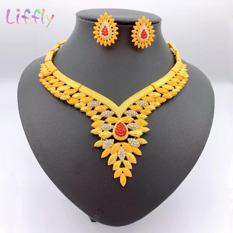 Модный Красный Кристалл ювелирный набор очаровательное большое ожерелье